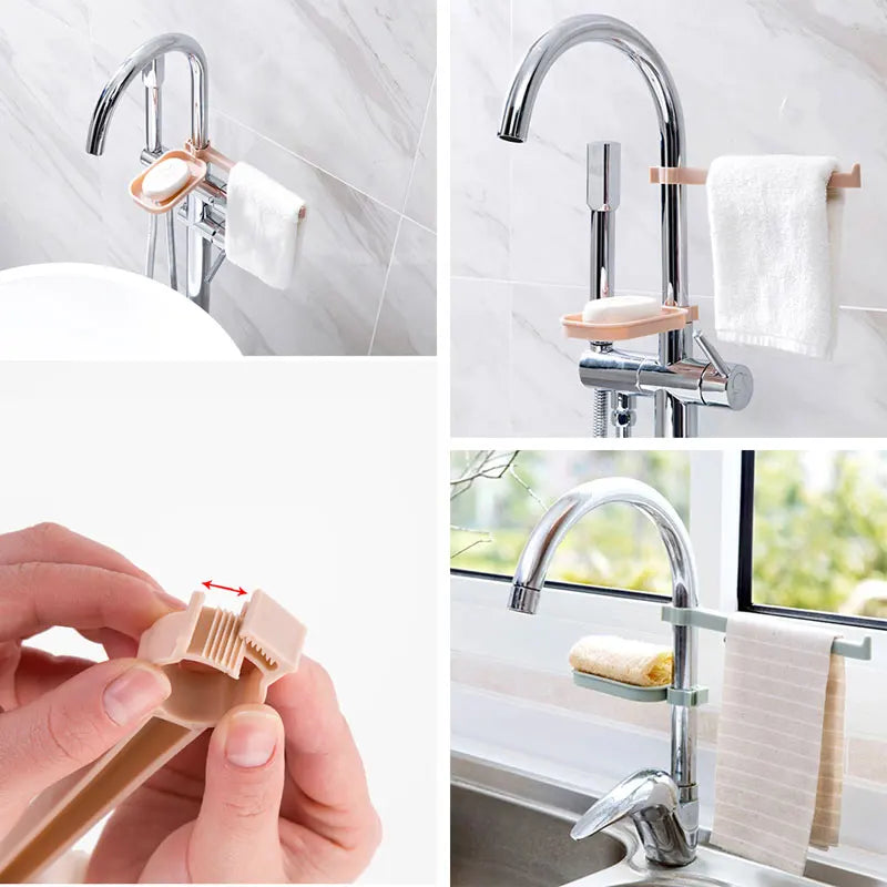 Blue Pink Sink Hanging Rack Dishcloth Towel Holder Water Tap Drain Shelf Space Saver Kitchen Pipe Kitchen StorageHand basin tool