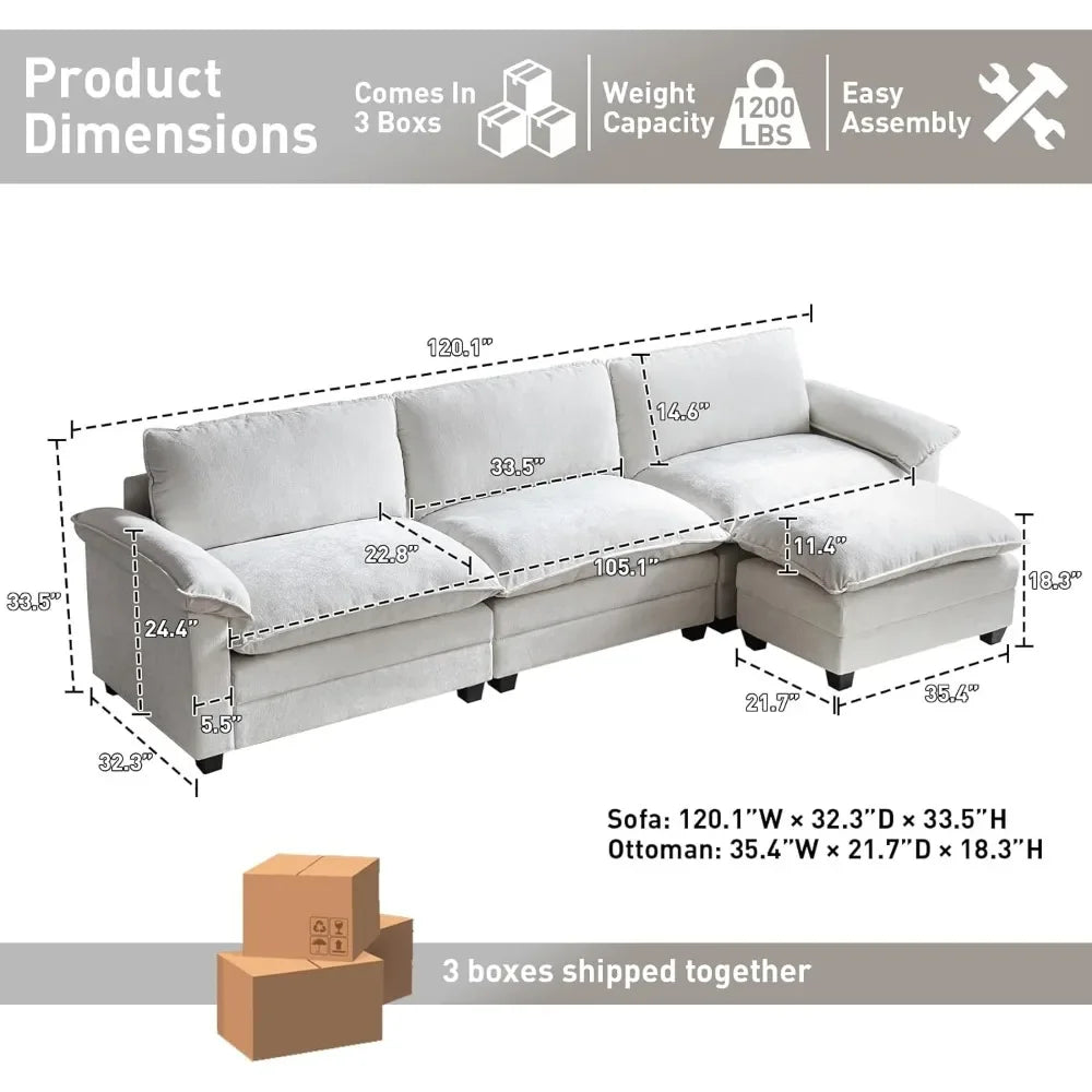 L Shaped Sectional Couch for Living Room with Ottoman