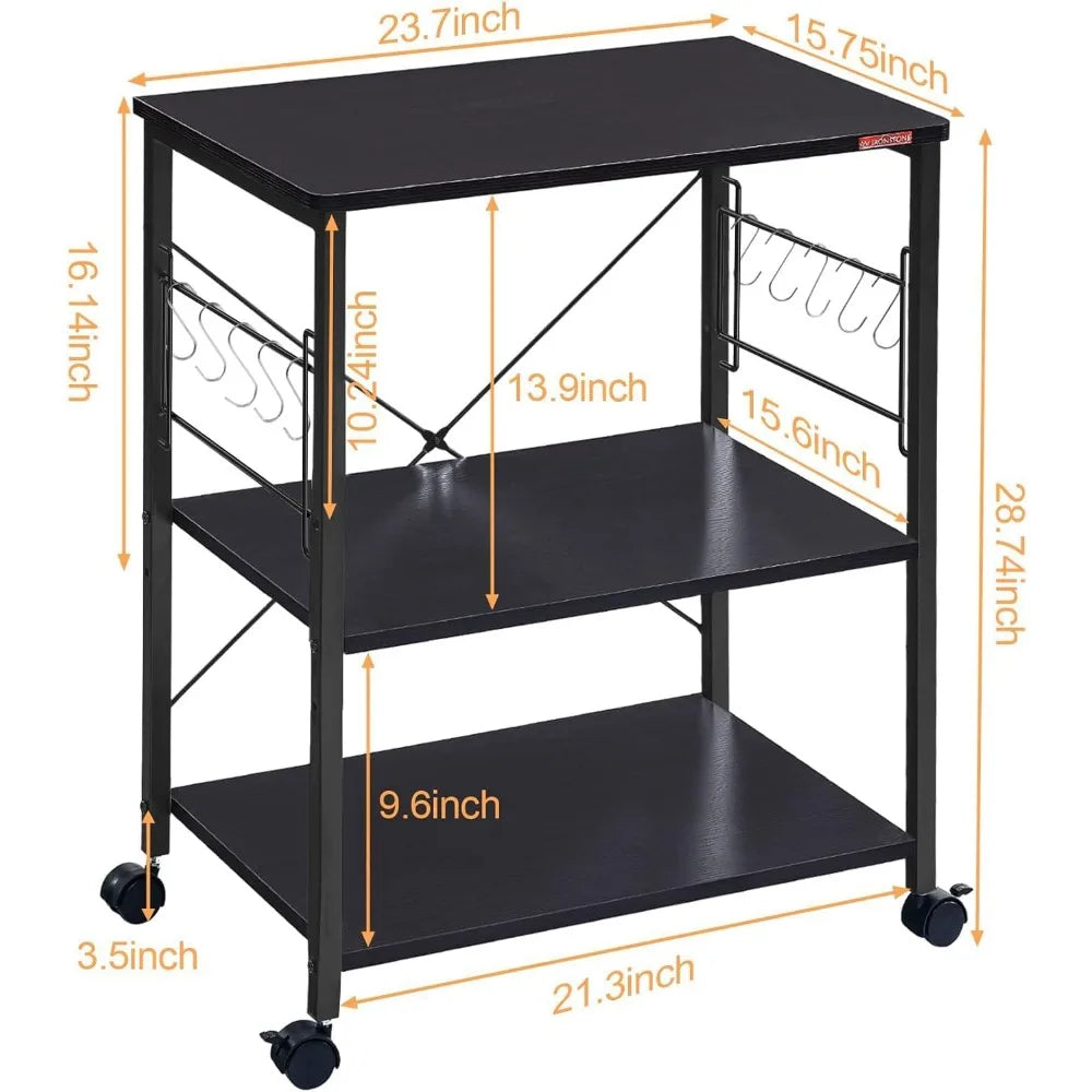 Kitchen Stand Microwave Cart 23.7'' for Small Space, Coffee Bar Table 3-Tier Rolling Utility Microwave Stand on Wheels