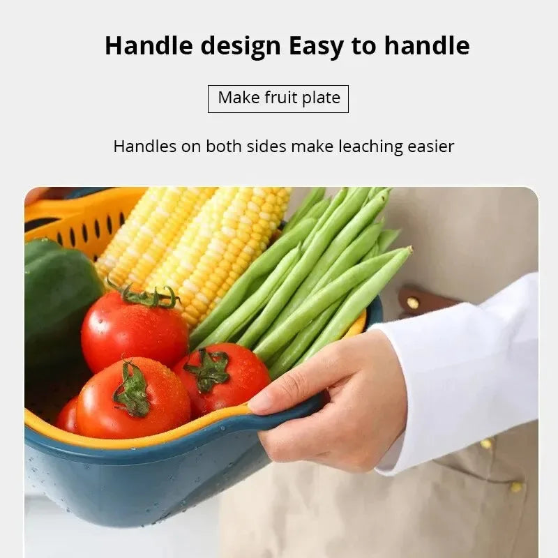 Multi Functional Fruit Vegetable Basin Kitchen Washing Basket Match Double-layer Drainage Basket Plastic Hollow Drainage Basket