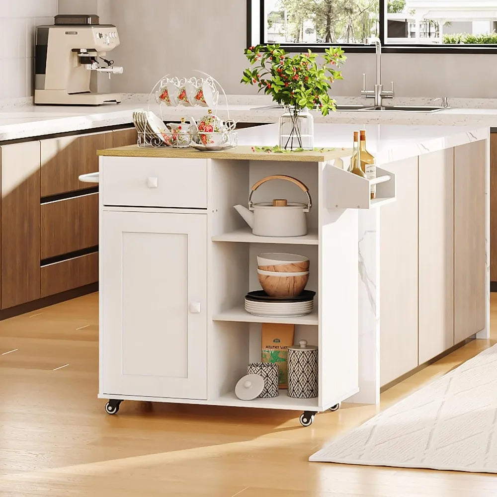 Kitchen Island, Storage Cabinet with Drawer, Kitchen Cart with Spice and Towel Rack, Saving Space, Easy Assembly