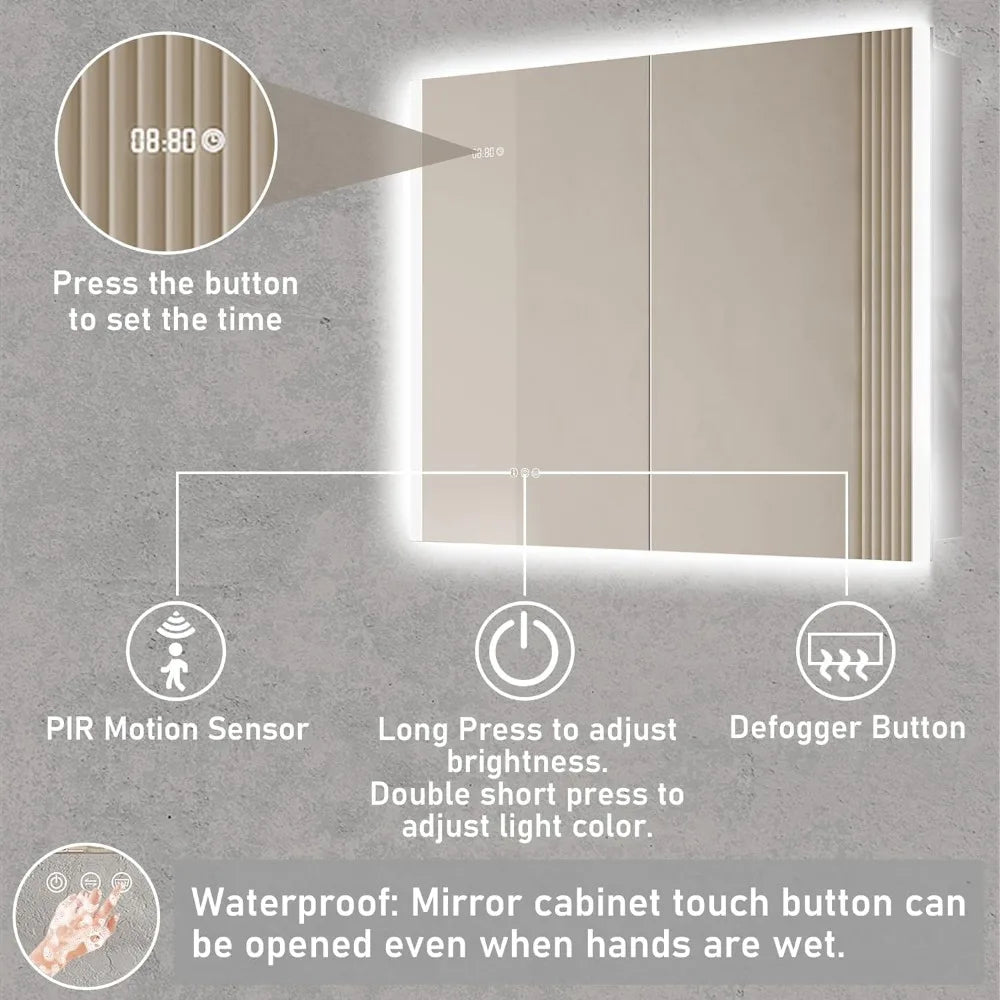 36 X 30 inch Bathroom Medicine Cabinet with LED Mirror, PIR Motion Sensor, Anti-Fog 3 Color Light & Brightness Adjustment