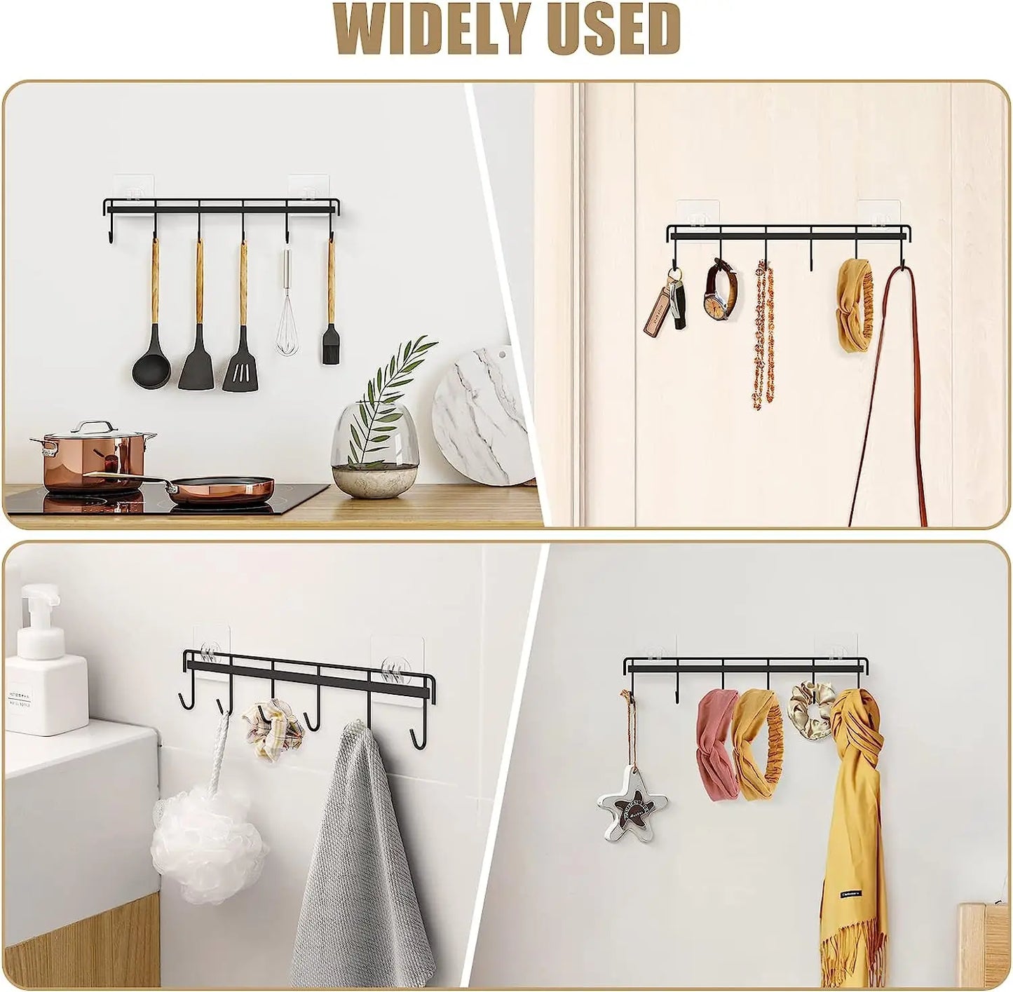 Kitchen Utensil Storage Rack Wall Mount Adhesive Kitchen Hanger Holder Space Saving Kitchen Organization Wall Hooks