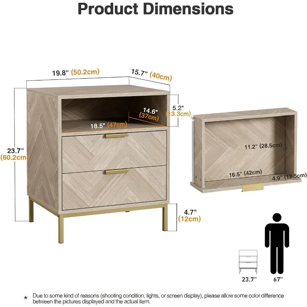 Nightstand, 2 Drawer Square Bedside Table End Table with Storage for Bedroom, Nightstand