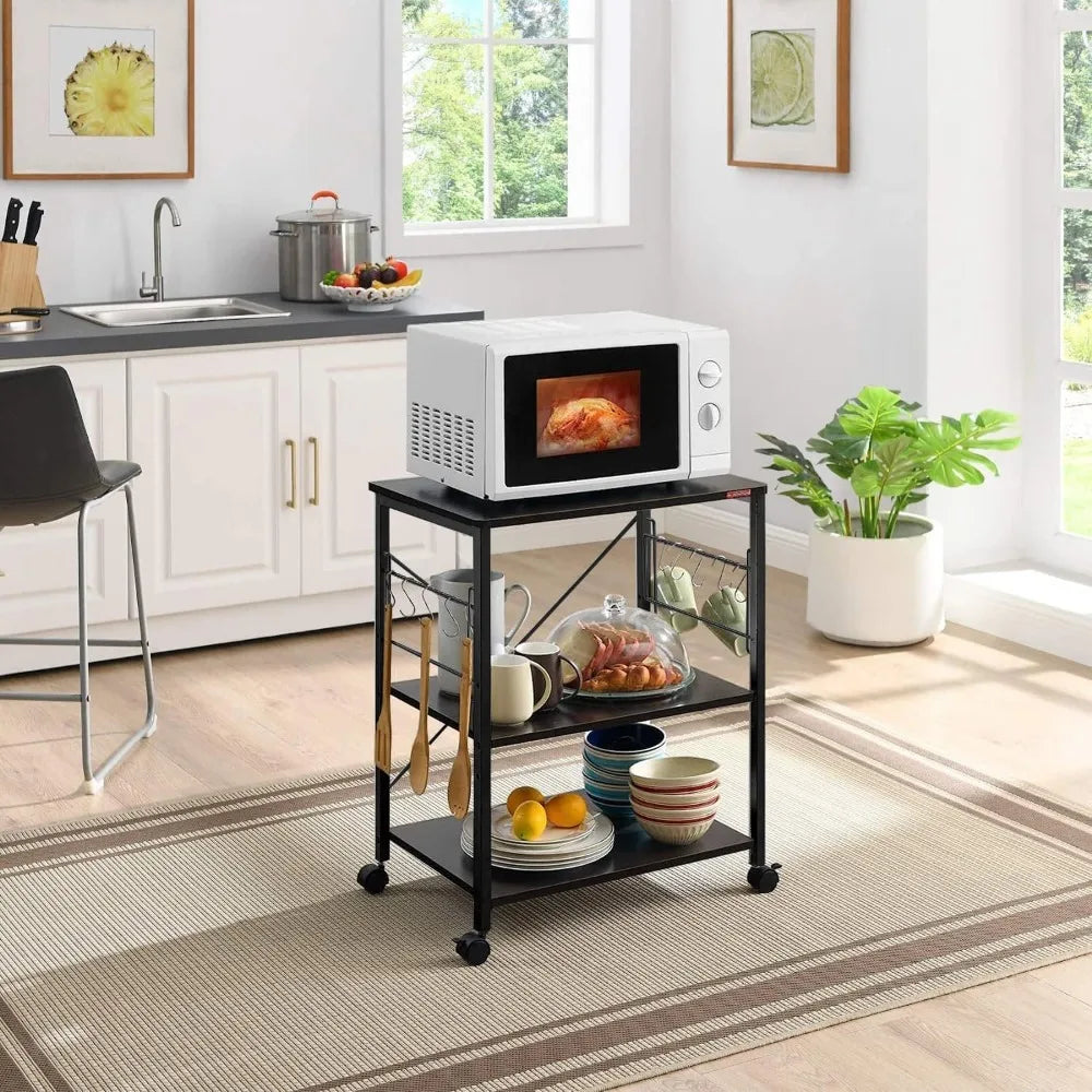 Kitchen Stand Microwave Cart 23.7'' for Small Space, Coffee Bar Table 3-Tier Rolling Utility Microwave Stand on Wheels