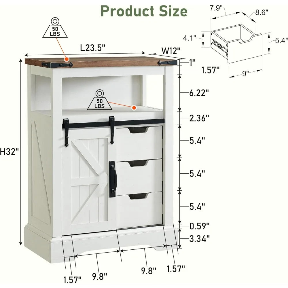 Bathroom Floor Cabinet, Farmhouse Storage Cabinet with Sliding Barn Door & Storage Drawers, Small Storage Cabinet for Bathroom