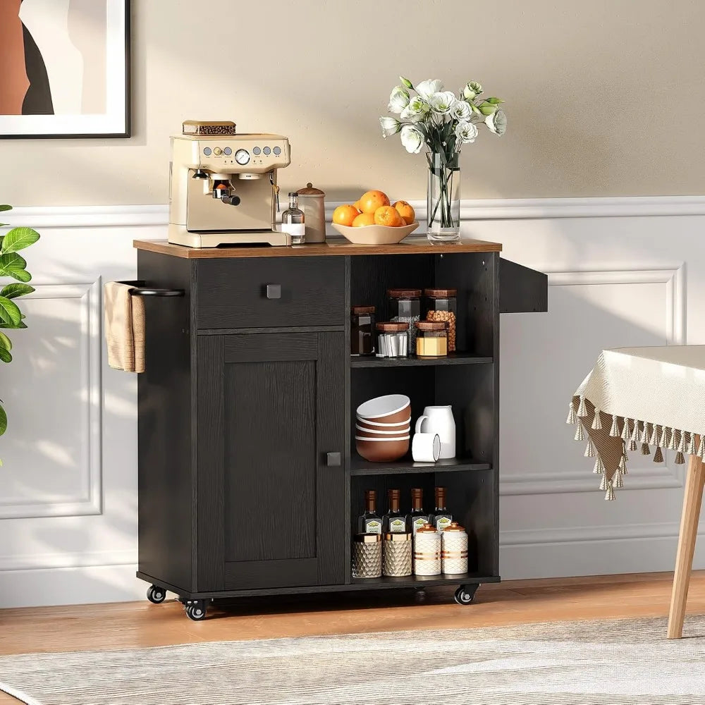 Kitchen Island, Storage Cabinet with Drawer, Kitchen Cart with Spice and Towel Rack, Saving Space, Easy Assembly