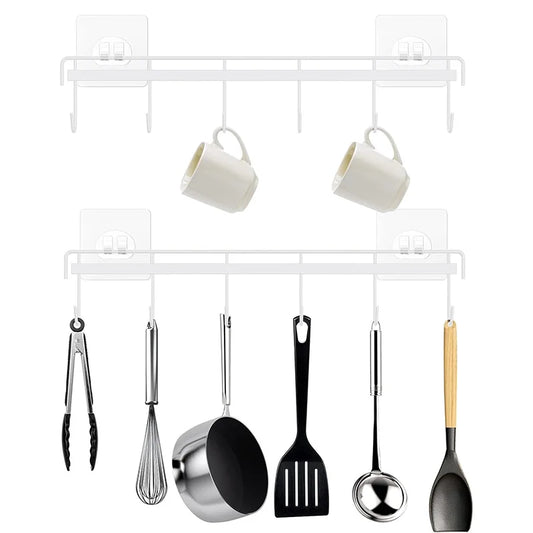 Kitchen Utensil Storage Rack Wall Mount Adhesive Kitchen Hanger Holder Space Saving Kitchen Organization Wall Hooks