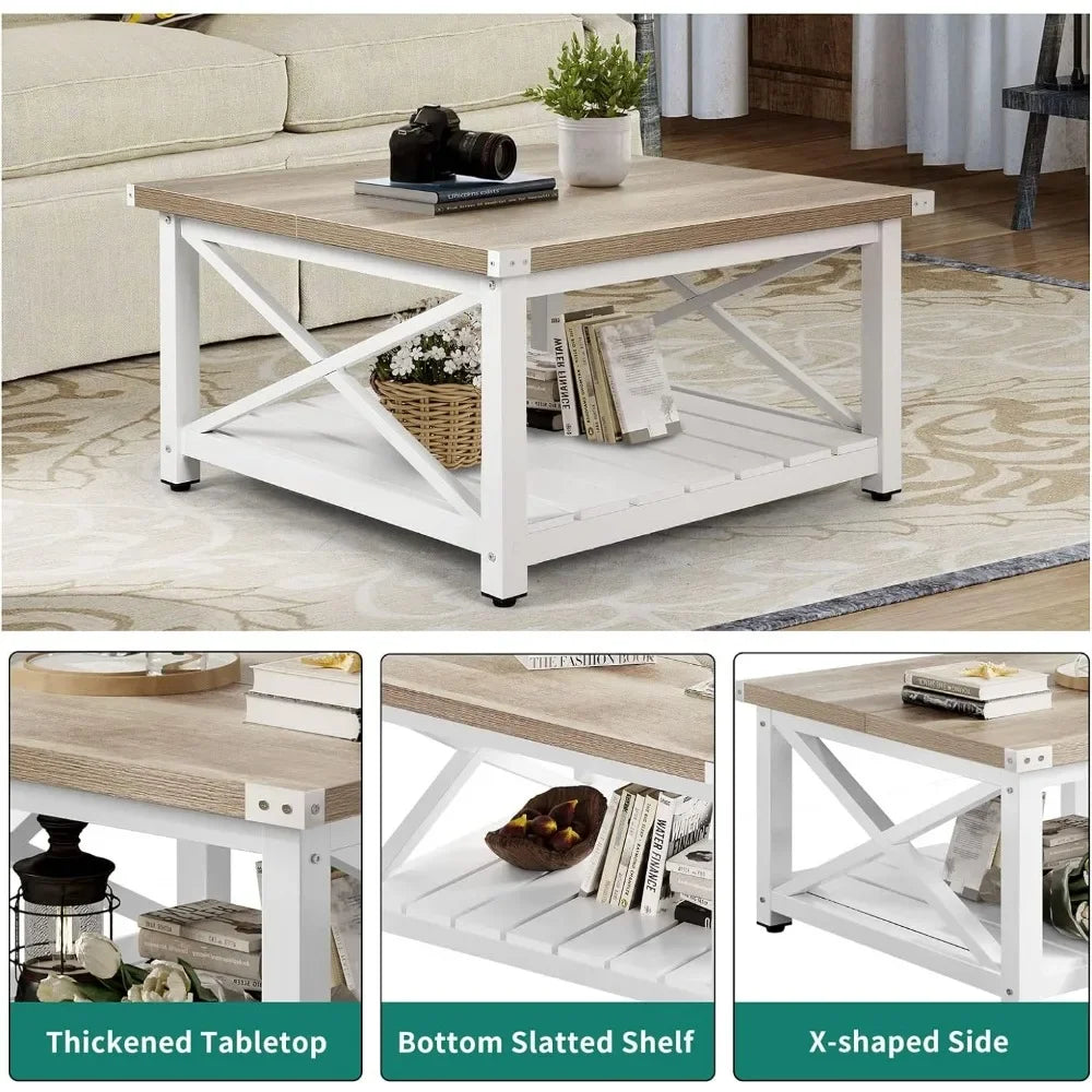 Coffee table farmhouse, living room square, vintage living room table with shelves, coffee table with storage, grey wash