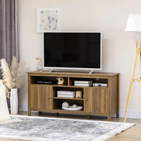 Morden TV Stand for 65 Inch TVs, TV Cabinet with Wooden Shelves and Doors, Entertainment Center for Living Room, Bedroom,Walnut