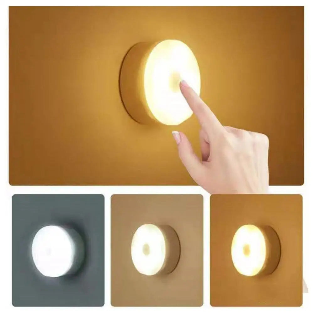 Mini LED Touch Sensor Night Lights USB Rechargeable Round Base Wall Night Dimming Kitchen Magnetic Light Bedroom Portable L Z6F5