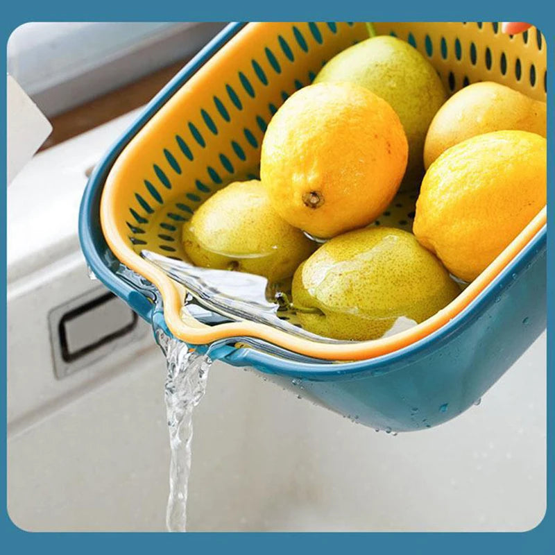 Multi Functional Fruit Vegetable Basin Kitchen Washing Basket Match Double-layer Drainage Basket Plastic Hollow Drainage Basket