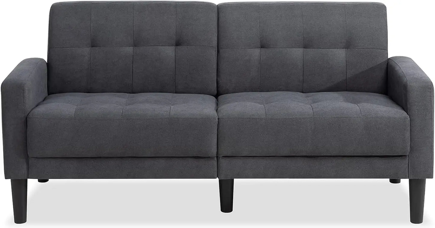 Mid Century Modern Couches for Small Space, Upholstered 2-Seat Livingroom Bedroom Accent Sofa,Dark Gray