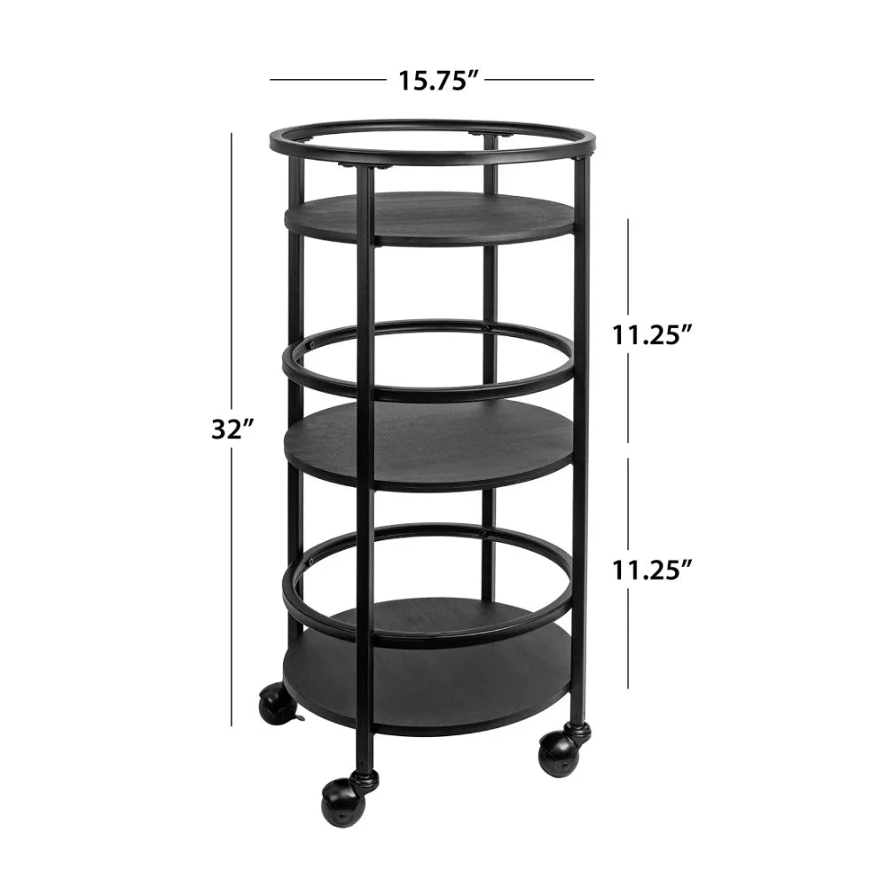 32" Premium 3-Tier Kitchen Storage Cart, Rotating Design, Maximize Space, Sleek Black Finish - Perfect for Organized Cooking