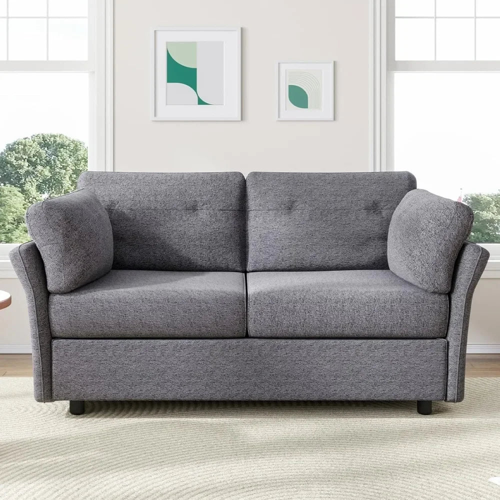 57" Loveseat Sofa Small Couch for Living Room, Linen Fabric Upholstered Loveseat Sofa Couch, Small Loveseat Sofa