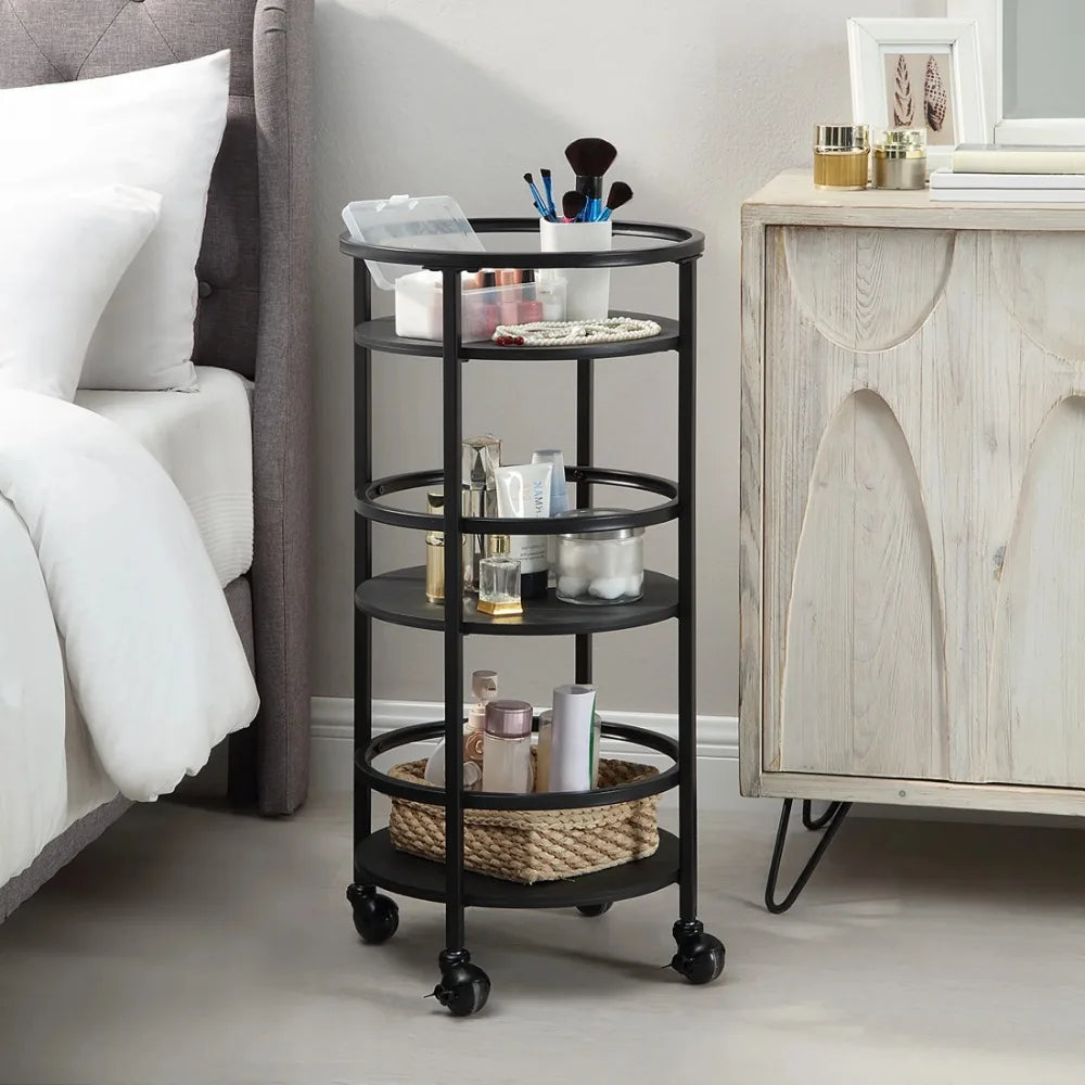 32" Premium 3-Tier Kitchen Storage Cart, Rotating Design, Maximize Space, Sleek Black Finish - Perfect for Organized Cooking