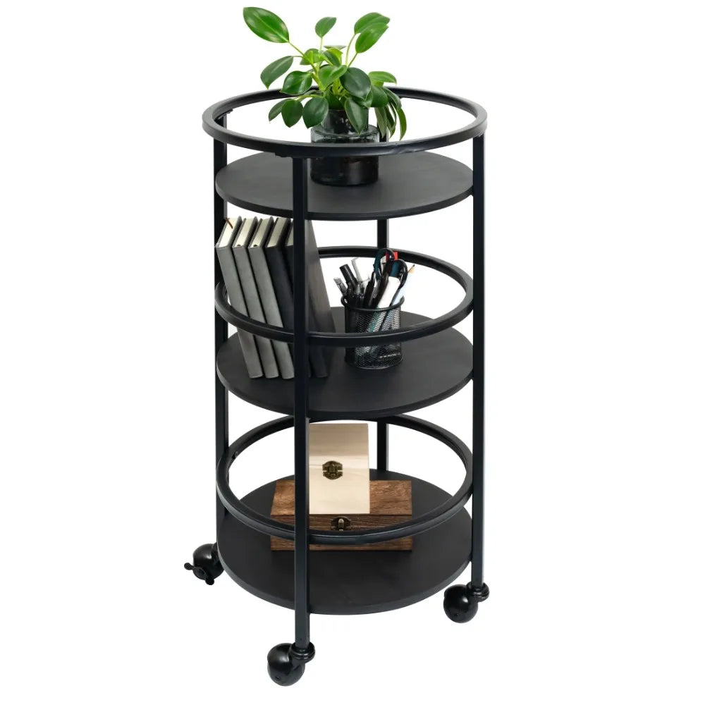 32" Premium 3-Tier Kitchen Storage Cart, Rotating Design, Maximize Space, Sleek Black Finish - Perfect for Organized Cooking