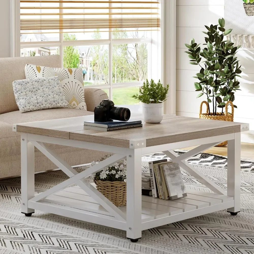 Coffee table farmhouse, living room square, vintage living room table with shelves, coffee table with storage, grey wash