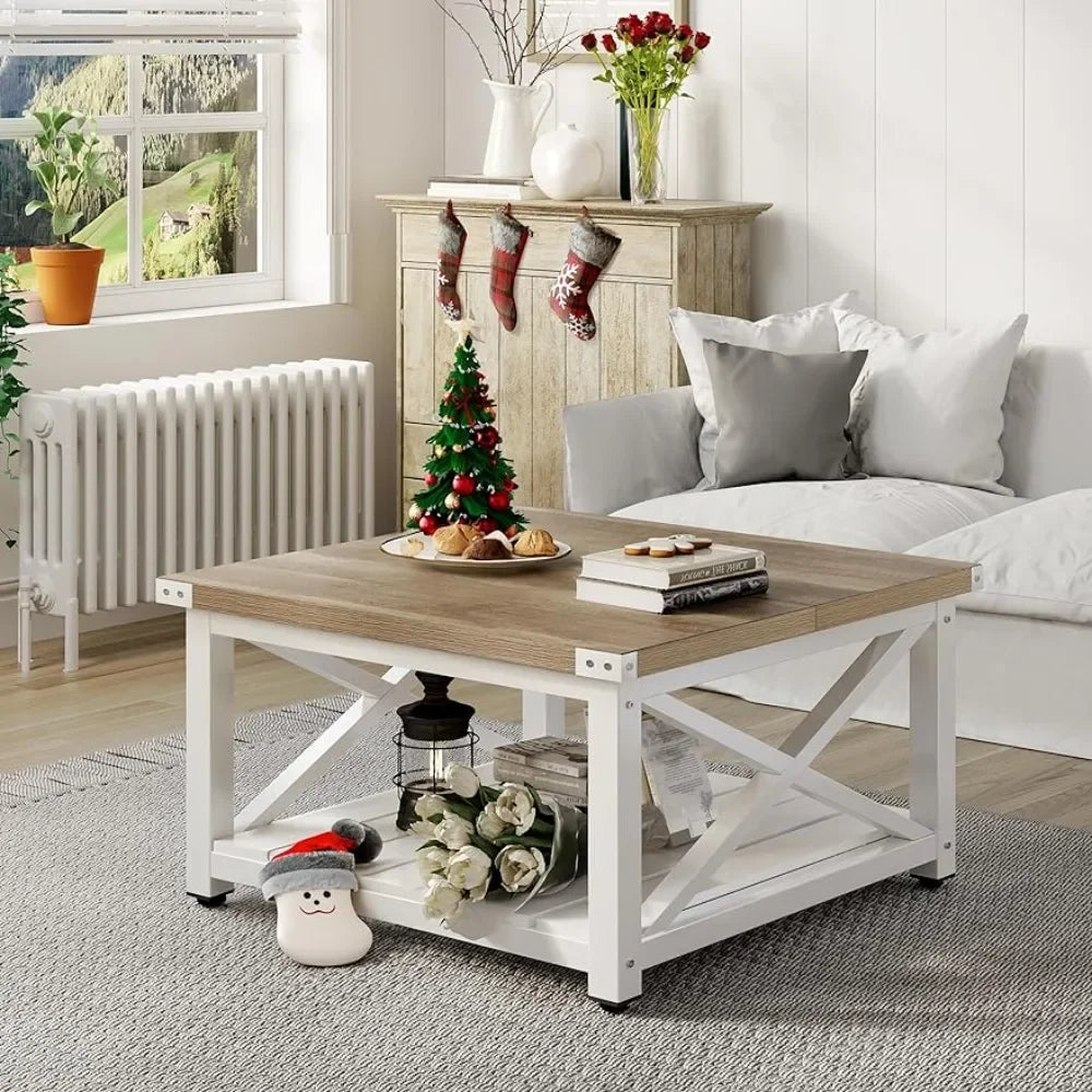 Coffee table farmhouse, living room square, vintage living room table with shelves, coffee table with storage, grey wash