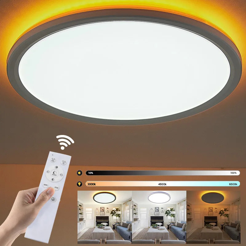 Ceiling Chandelier LED Backlight Night Light Living Room Bedroom Simple Three Color Remote Control Dimming and Color Matching