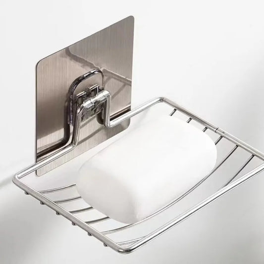 Stainless Steel Soap Rack Punch-free Nail-free Bathroom Single Layer Drain Wall Hanging Sucker Soap Box Tray Bathroom Essentials