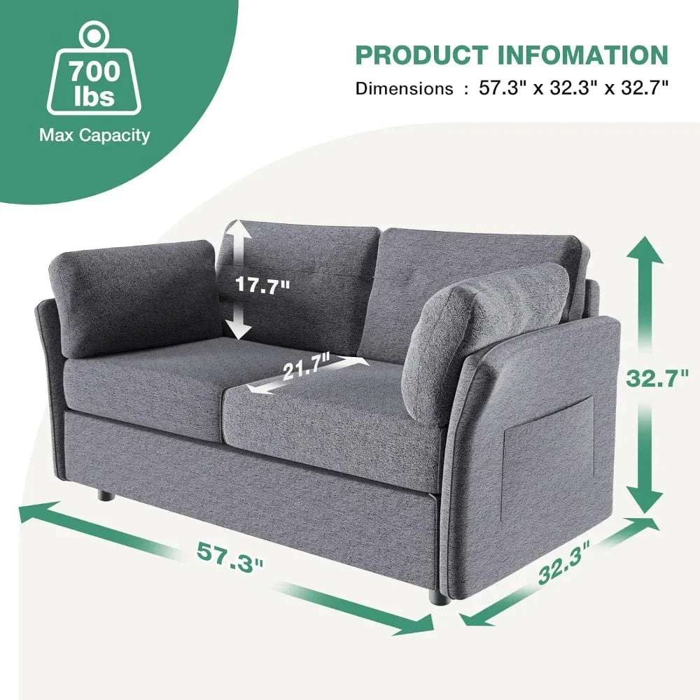 57" Loveseat Sofa Small Couch for Living Room, Linen Fabric Upholstered Loveseat Sofa Couch, Small Loveseat Sofa