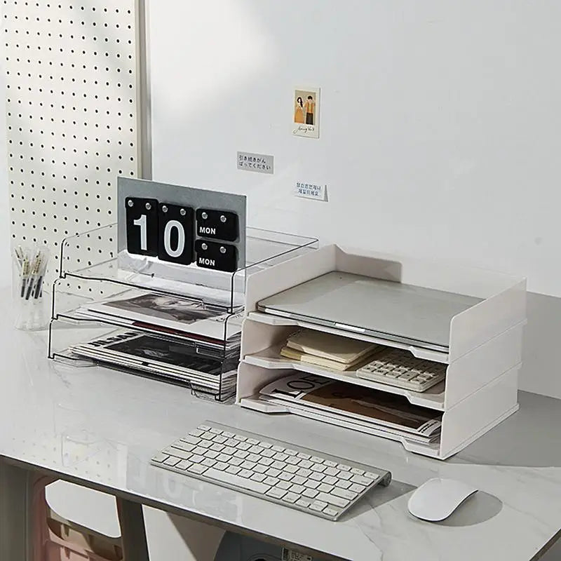 Desktop File Tray Organizer A4 Document Paper Organizer Rack Plastic Book Shelf Storage Holder for Home Offices School