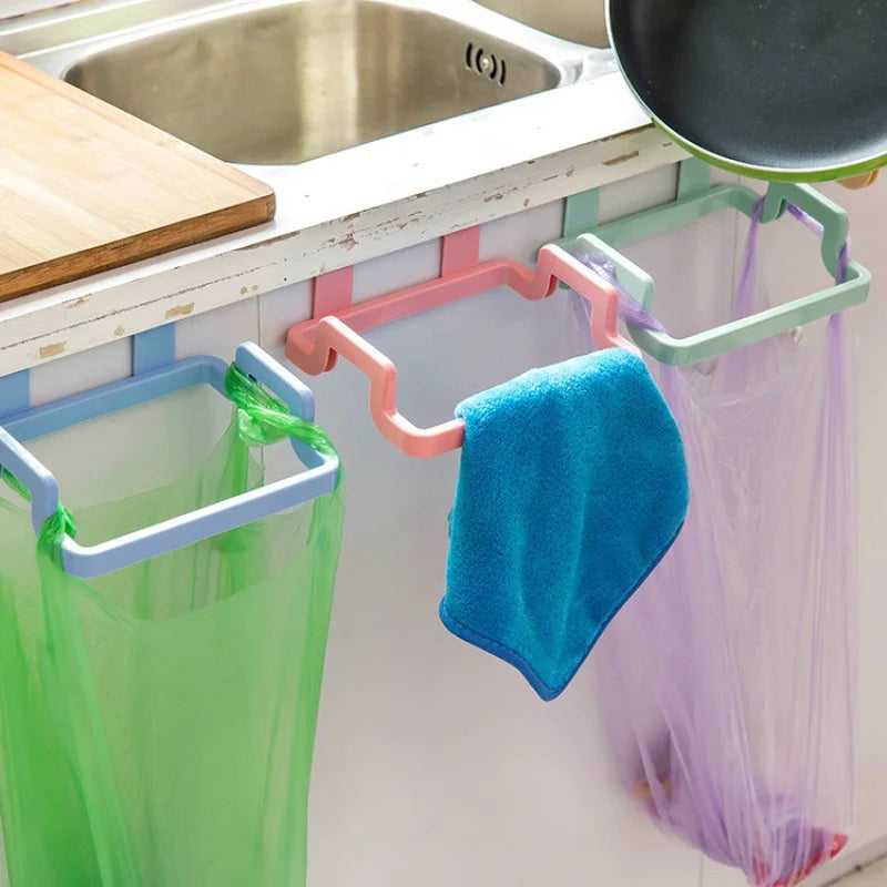 Trash Rack Storage Garbage Bag Holder Cupboard Door Back Kitchen Garbage Rubbish Bag Cabinet Hanging Trash Rack Kitchen Orgnizer