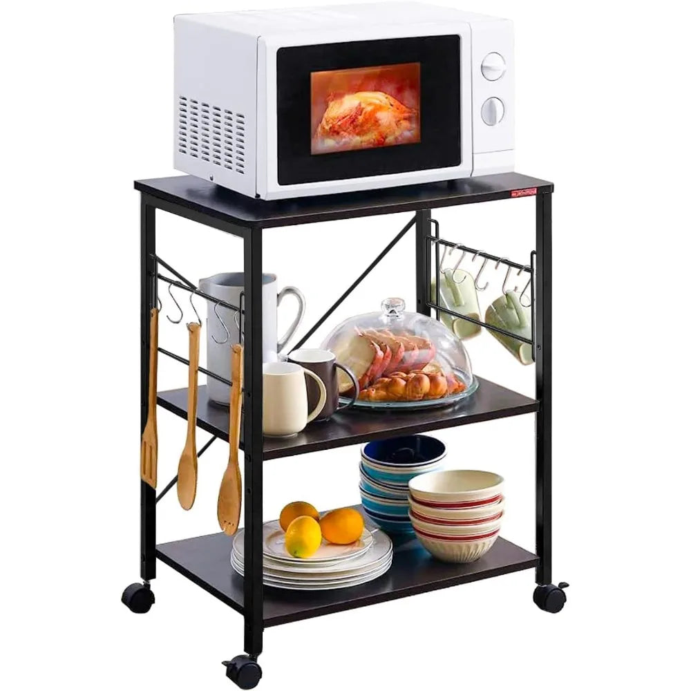 Kitchen Stand Microwave Cart 23.7'' for Small Space, Coffee Bar Table 3-Tier Rolling Utility Microwave Stand on Wheels