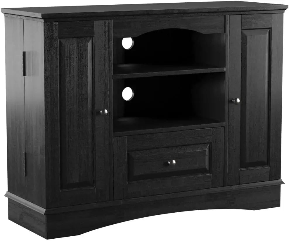 TV Stand with Cabinet Doors and Open Shelves for TV's up to 48" Living Room Storage Shelves Entertainment Center, 42 Inch, Black