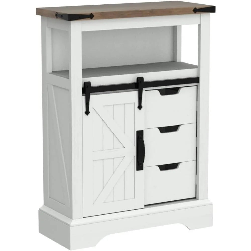 Bathroom Floor Cabinet, Farmhouse Storage Cabinet with Sliding Barn Door & Storage Drawers, Small Storage Cabinet for Bathroom