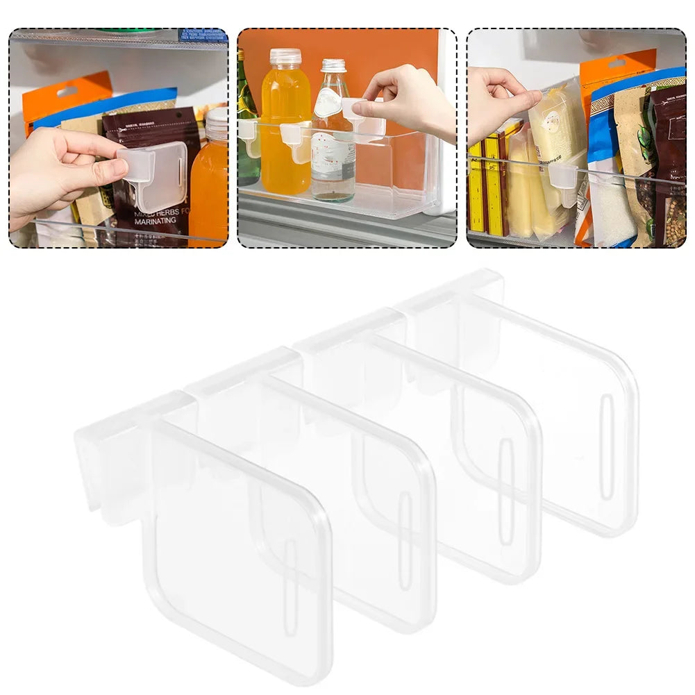 4pcs Refrigerator Storage Partition Board Retractable Plastic Divider Partition Board Kitchen Bottle Can Rack Shelf Organizer