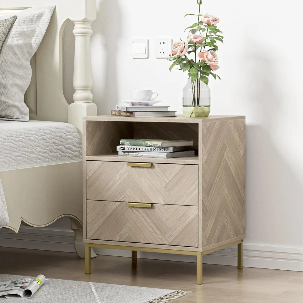 Nightstand, 2 Drawer Square Bedside Table End Table with Storage for Bedroom, Nightstand