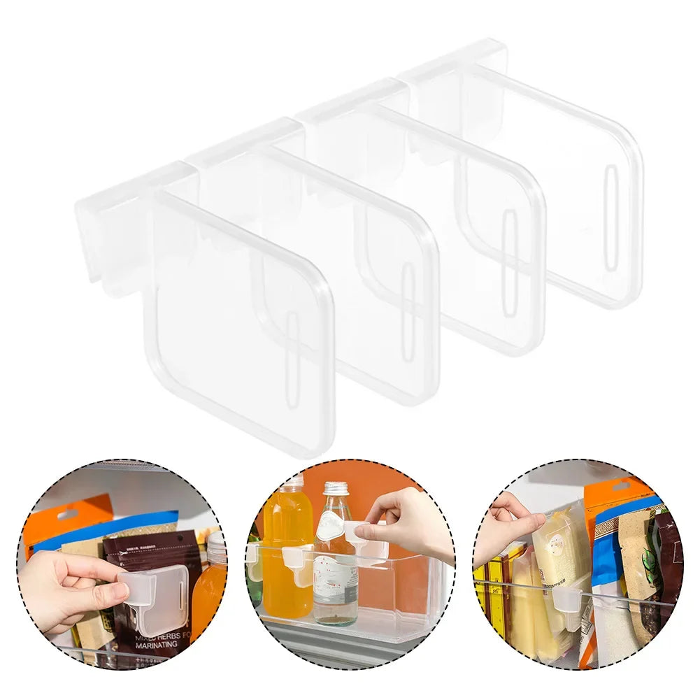 4pcs Refrigerator Storage Partition Board Retractable Plastic Divider Partition Board Kitchen Bottle Can Rack Shelf Organizer